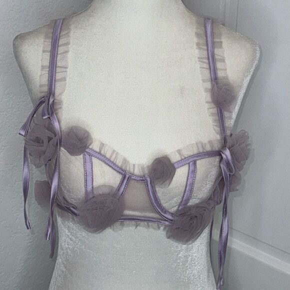 NWT For Love & Lemons Kamala Maxi Skirt & Rosette Bra Small Lavender - Picture 4 of 16